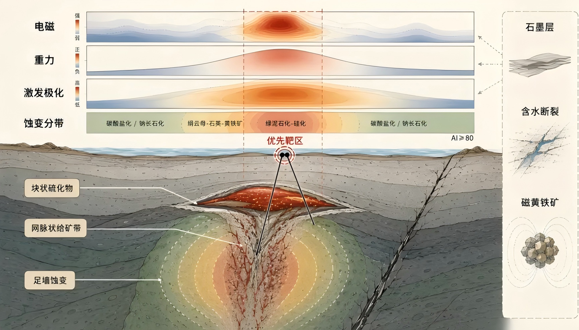 地球物理勘探示意图。